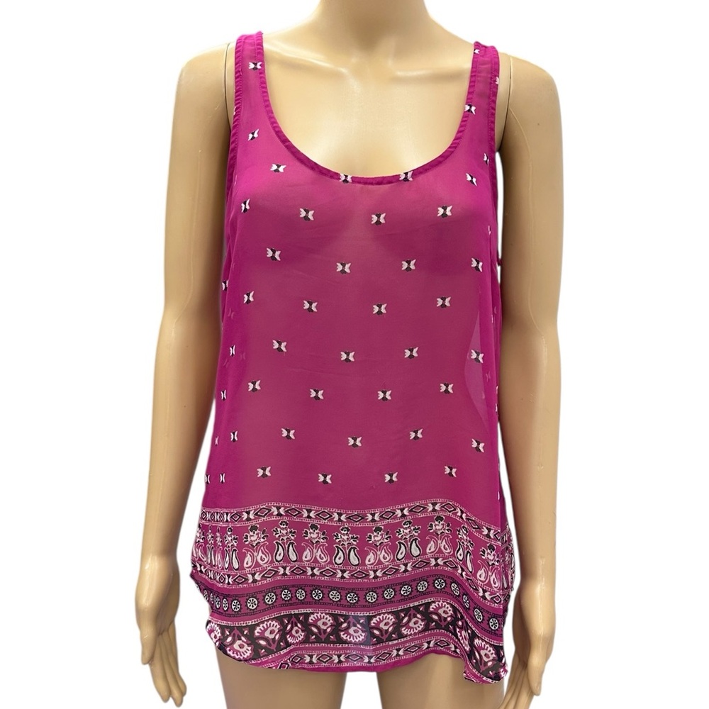 Old Navy Fuchsia Black White Semi Sheer Lightweight Sleeveless Tank Blouse Top M
